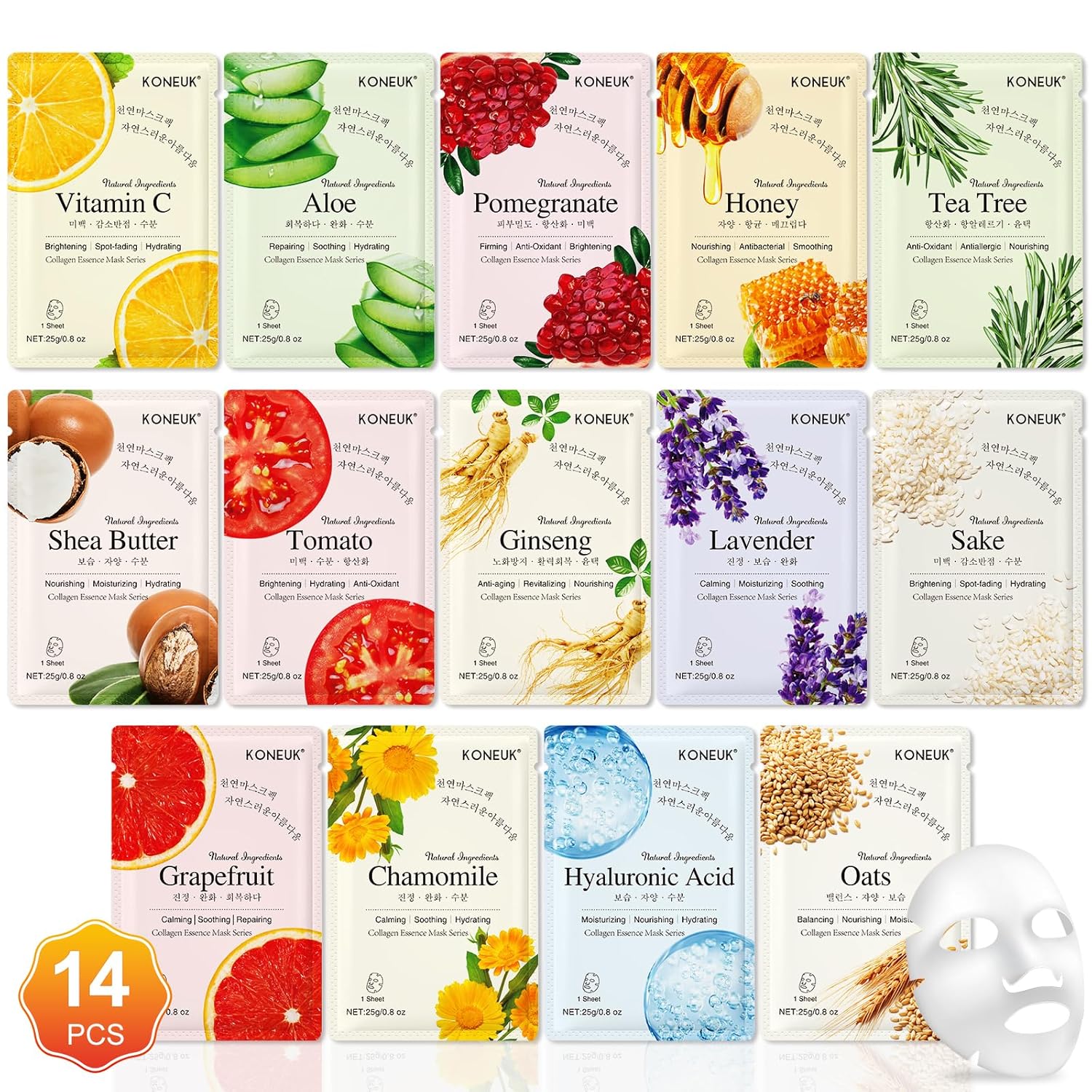 14 Pack Sheet Face Masks Skincare for All Skin Types, Hydrating Face Masks Suitable for Sensitive Skin, Bulk Facial Mask Set for Women Skin Care, Face Mask Gifts Set for Face Spa - Image 2