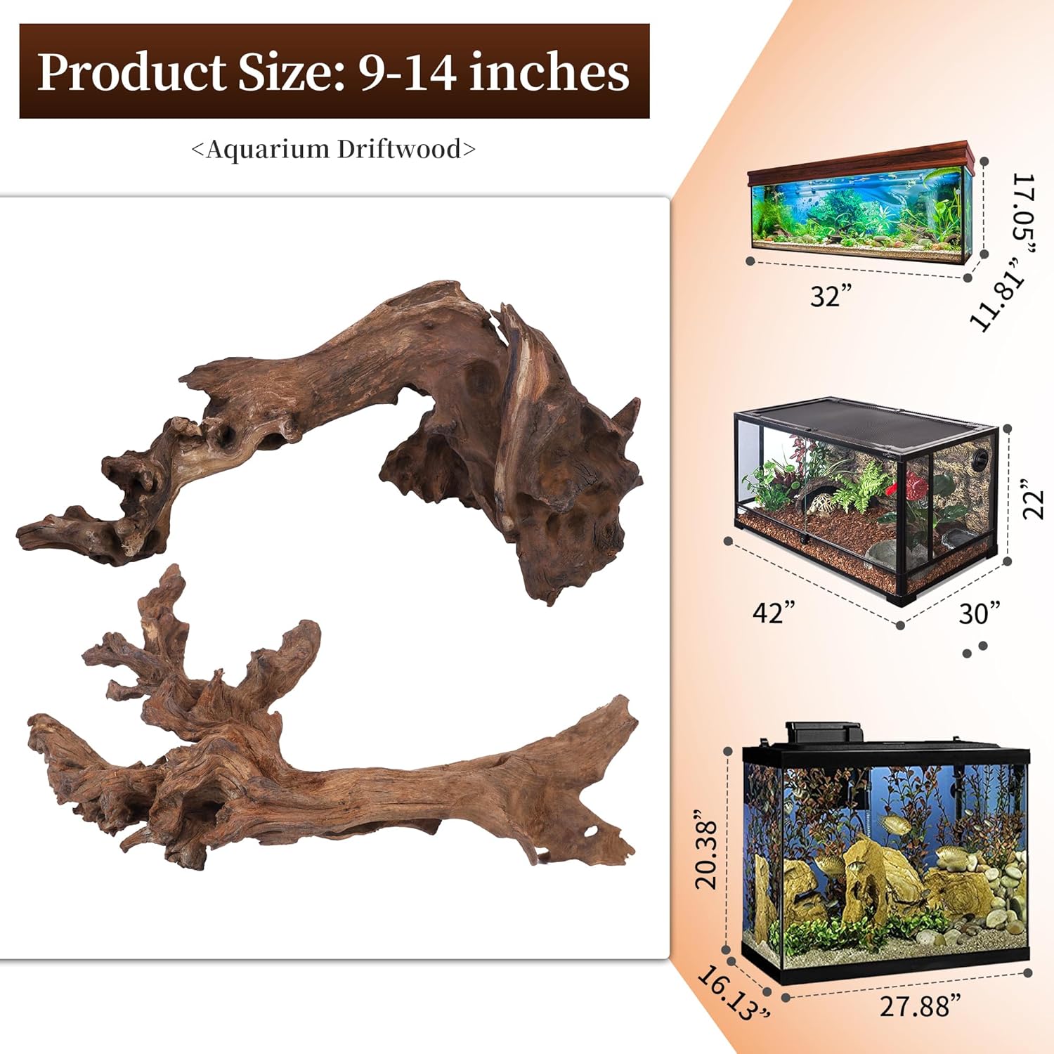 majoywoo Natural Large Coral Driftwood for Aquarium Decor Reptile Decor, Assorted Driftwood Branch 9-14" 2 Pcs, Fish Tank Decoration… - Image 4