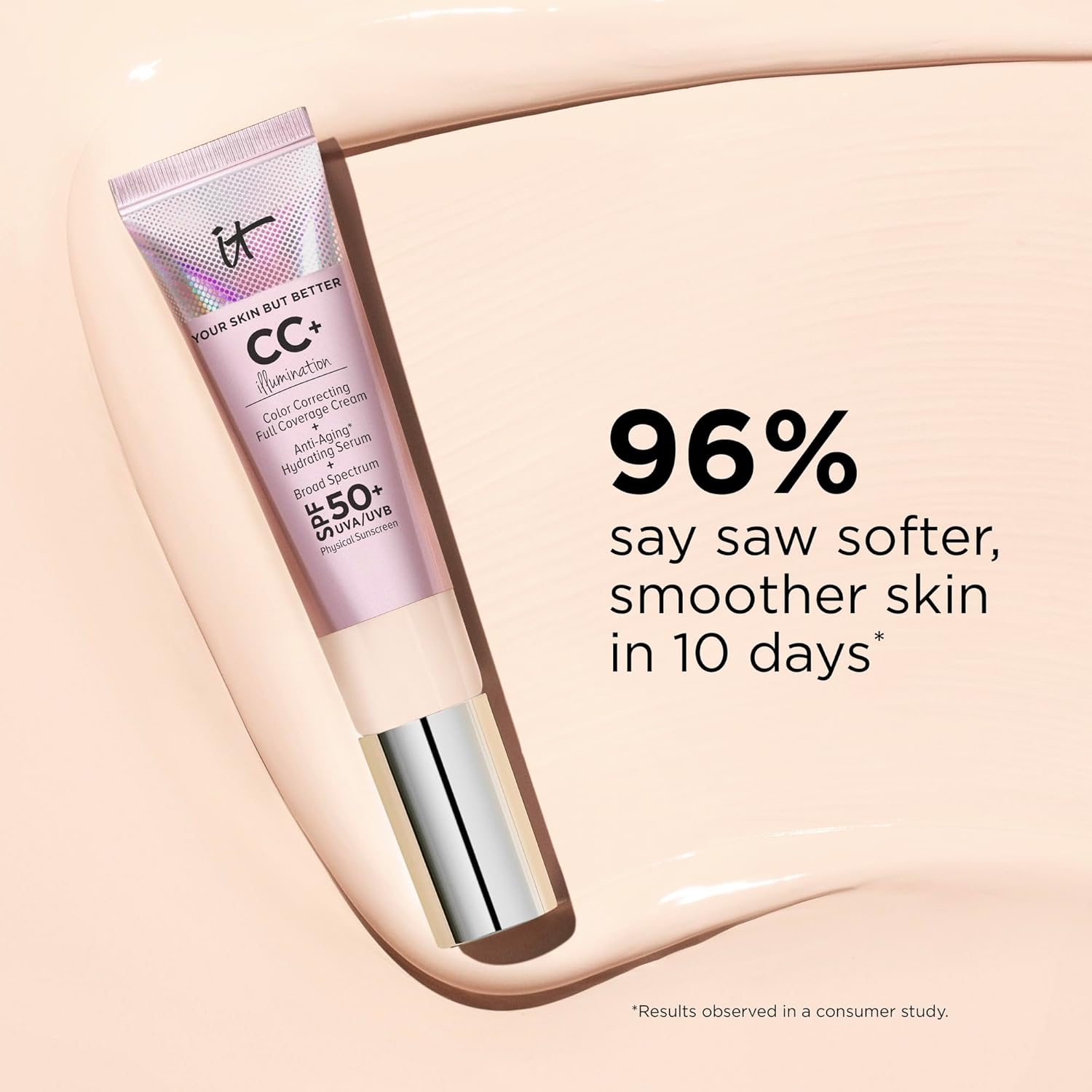 IT Cosmetics CC+ Cream Illumination - Full-Coverage Foundation With SPF 50, Color Corrector & Anti-Aging Serum, Formulated With Niacinamide & Hyaluronic Acid, Radiant Finish, 1.08 fl oz - Image 7