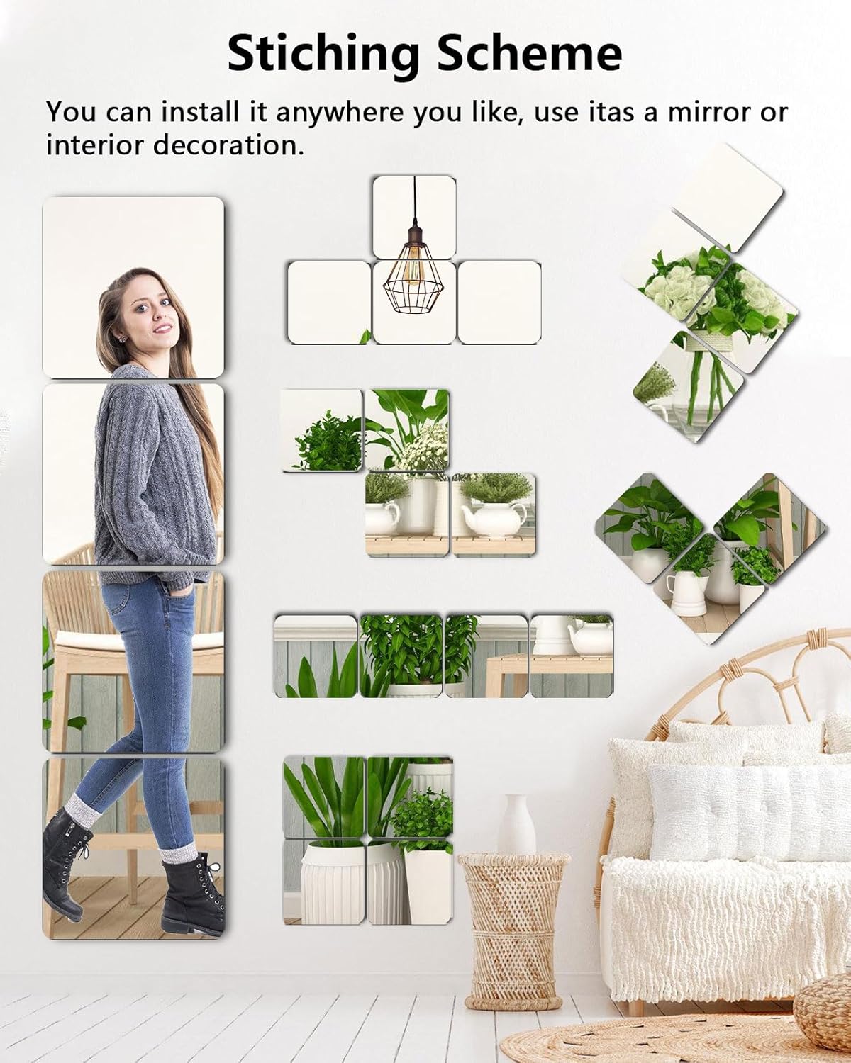 Unbreakable Full Body Mirror Tiles, 4PCS 10”x10” Stick on Mirrors for Wall, Toddlers Mirror Full Length for Kids Bedroom, Plastic Gym Frameless Door Mirrors Wall Decor - Image 3