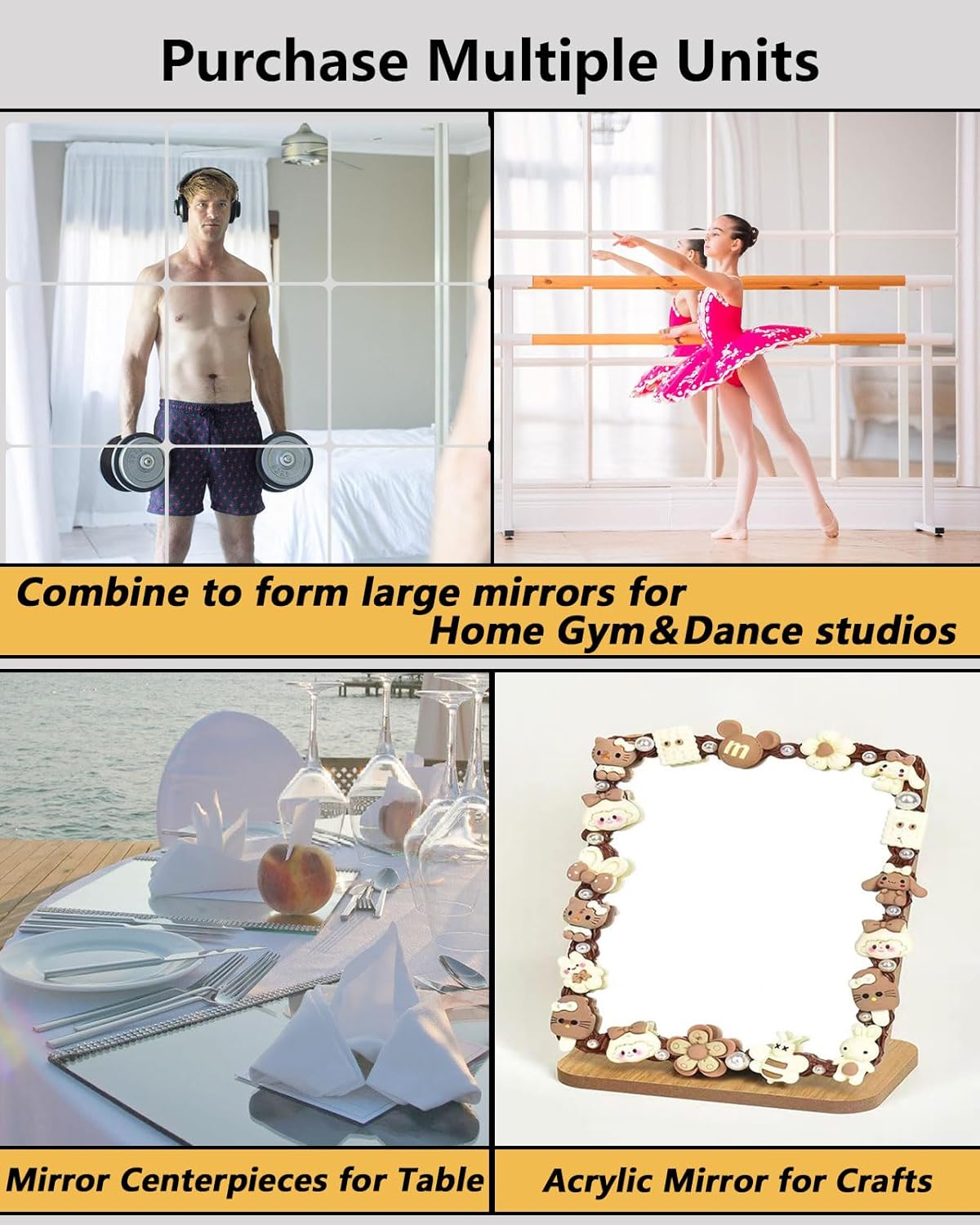 Unbreakable Full Body Mirror Tiles, 4PCS 10”x10” Stick on Mirrors for Wall, Toddlers Mirror Full Length for Kids Bedroom, Plastic Gym Frameless Door Mirrors Wall Decor - Image 6