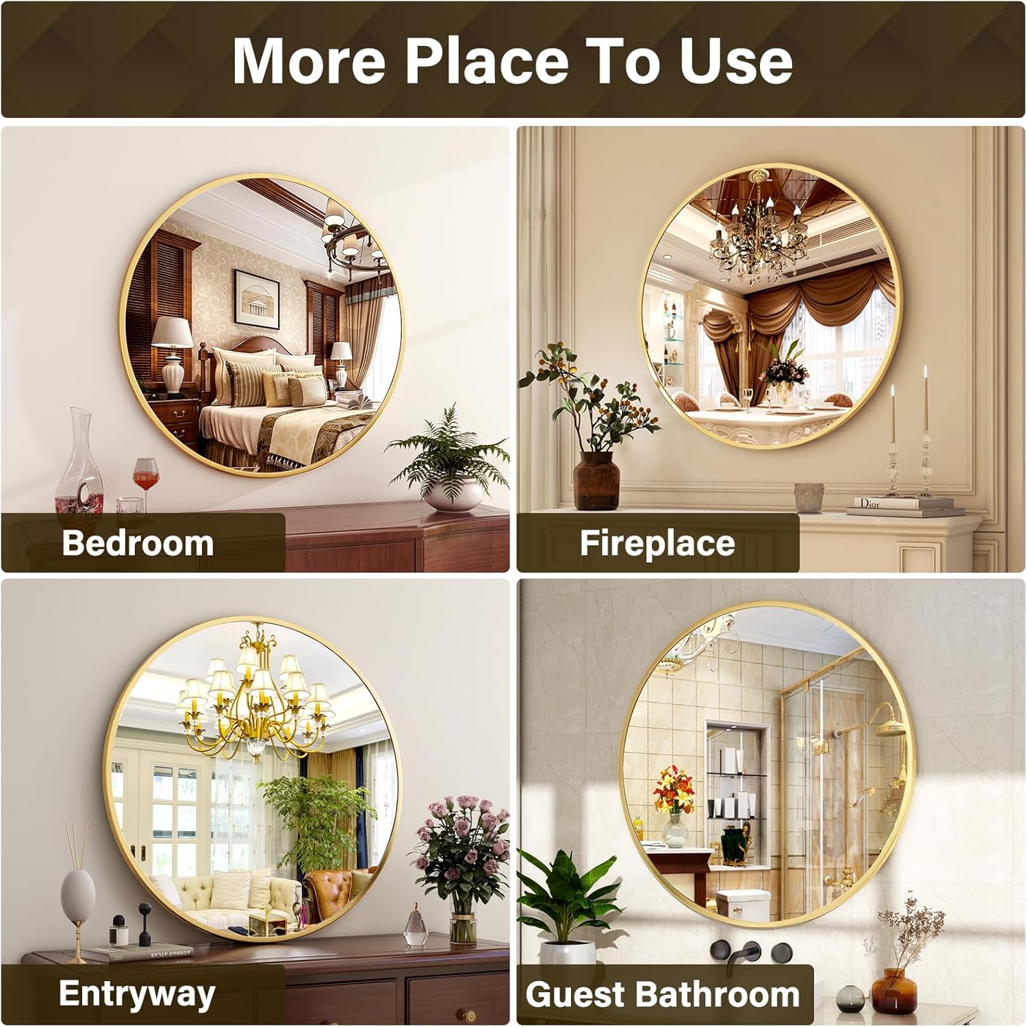 30 Inch Round Mirror - Circle Mirrors for Bathroom, Entryway and Living Room Wall Decor, Modern Hanging Vanity Mirror, Matte Gold Circle Decorative Wall Mirror - Image 5