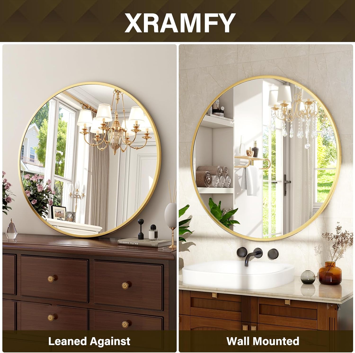 30 Inch Round Mirror - Circle Mirrors for Bathroom, Entryway and Living Room Wall Decor, Modern Hanging Vanity Mirror, Matte Gold Circle Decorative Wall Mirror - Image 7