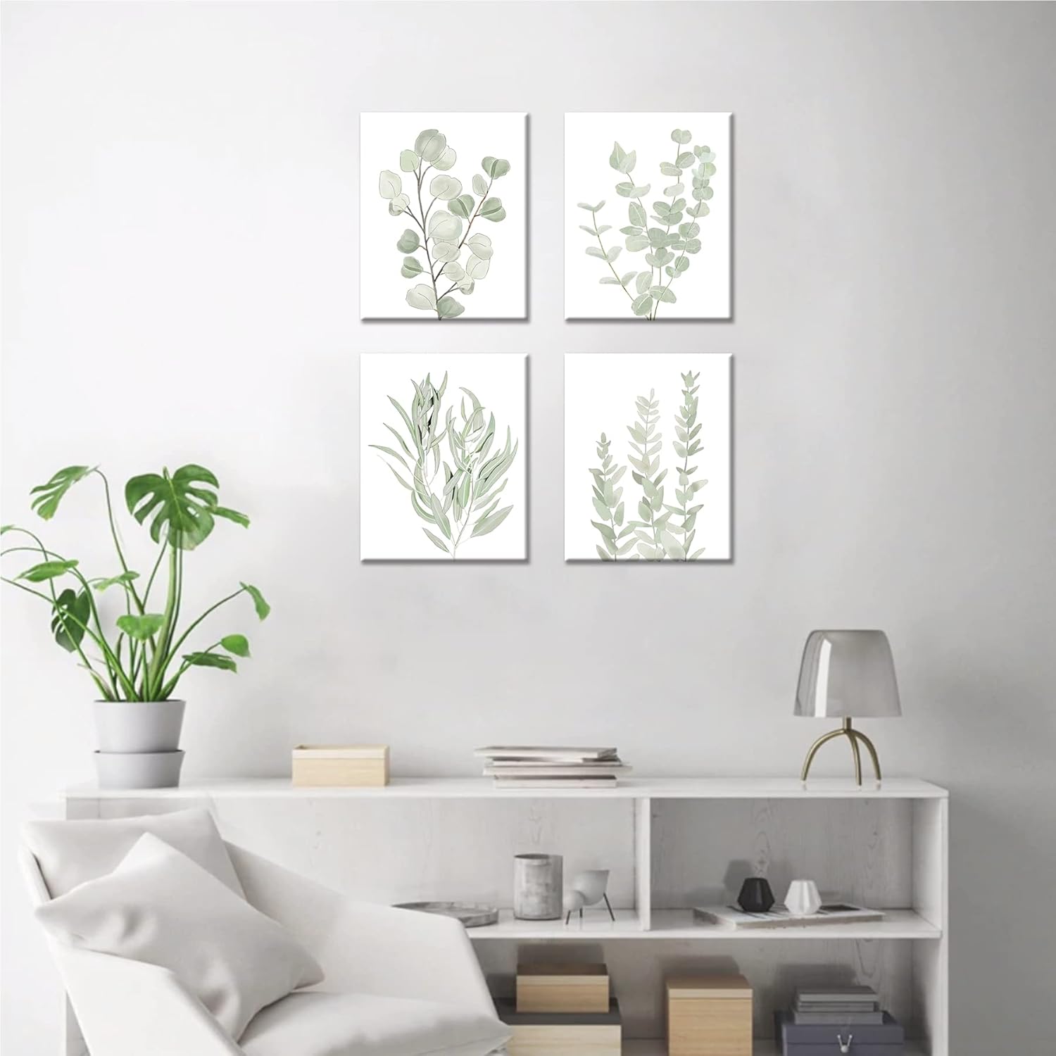 FRAMED Botanical Plant Canvas Wall Art,Boho Plant Wall Decor for Bedroom,Minimalist Floral Prints for Living Room,Light Green Botanical Art Painting for Office,Set of 4,8”x 10” - Image 6