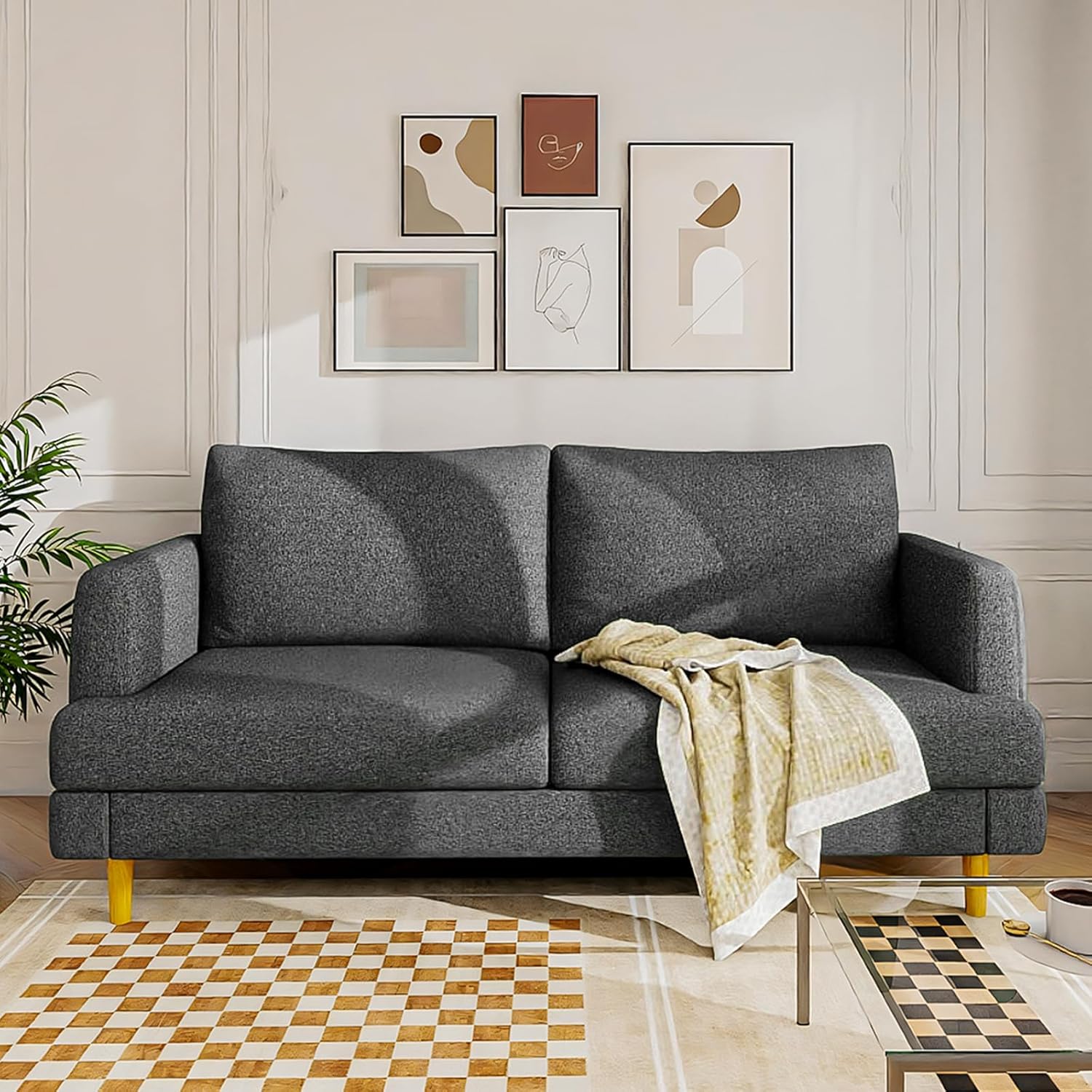 Loveseat Sofa Couch for Living Room with USB Type C Ports – Dark Gray Upholstered 70" Small Couches for Bedroom, Office or Apartment–Modern 2-Seater Deep Seating with Soft Cushions & Sturdy Frame - Image 2