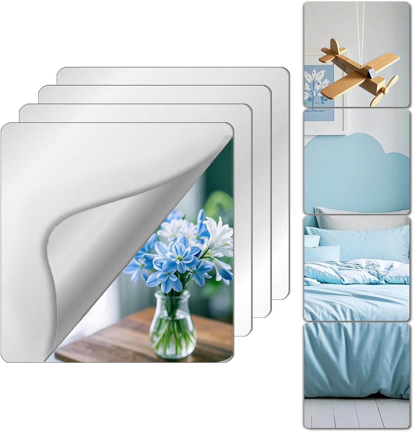 Unbreakable Full Body Mirror Tiles, 4PCS 10”x10” Stick on Mirrors for Wall, Toddlers Mirror Full Length for Kids Bedroom, Plastic Gym Frameless Door Mirrors Wall Decor - Image 2