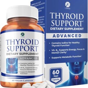 1 body thyroid support supplement with iodine, b12, zinc, selenium, ashwagandha, non gmo, vegetarian, 30 day supply