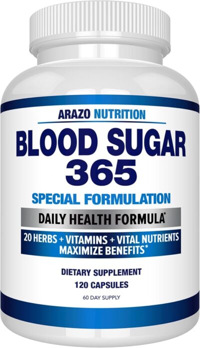 arazo nutrition blood sugar 365 supplement – supports healthy energy levels 120 herbal pills 60 day supply