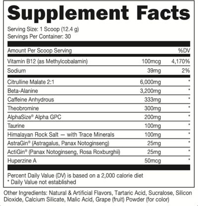 bucked up woke high stim pre workout best tasting focus nootropic, pump, strength and growth, 30 servings (grape)