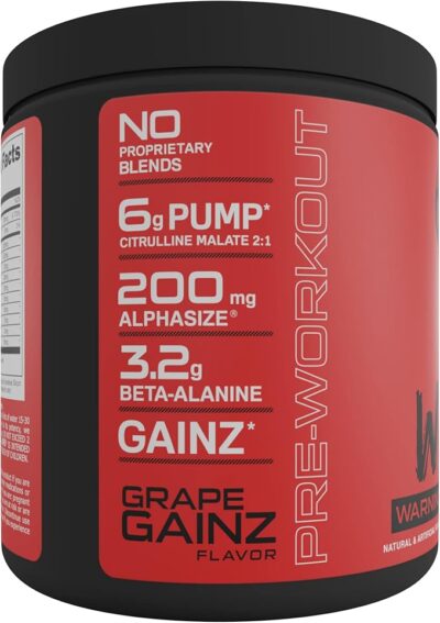 bucked up woke high stim pre workout best tasting focus nootropic, pump, strength and growth, 30 servings (grape)