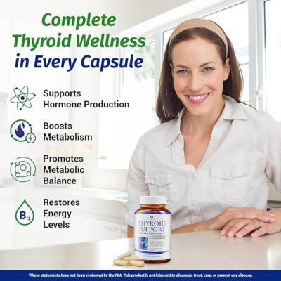 1 body thyroid support supplement with iodine, b12, zinc, selenium, ashwagandha, non gmo, vegetarian, 30 day supply