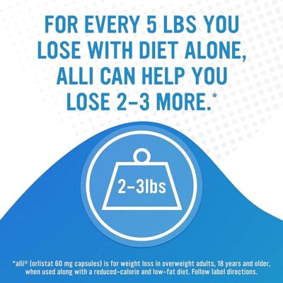 alli weight loss diet pills, orlistat 60 mg capsules, non prescription weight loss aid, 120 count refill pack