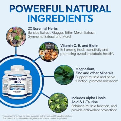 arazo nutrition blood sugar 365 supplement – supports healthy energy levels 120 herbal pills 60 day supply