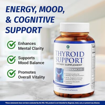 1 body thyroid support supplement with iodine, b12, zinc, selenium, ashwagandha, non gmo, vegetarian, 30 day supply
