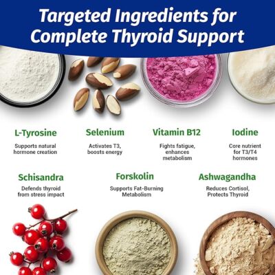 1 body thyroid support supplement with iodine, b12, zinc, selenium, ashwagandha, non gmo, vegetarian, 30 day supply